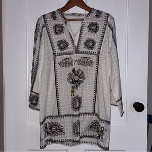 Zara White and Black Embroidered Dress